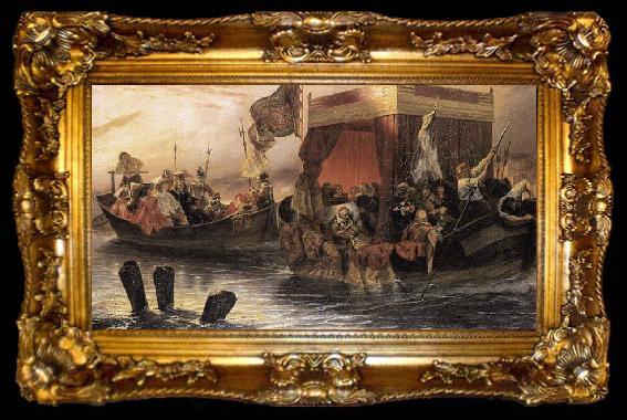 framed  Paul Delaroche The State Barge of Cardinal Richelieu on the Rhone, ta009-2